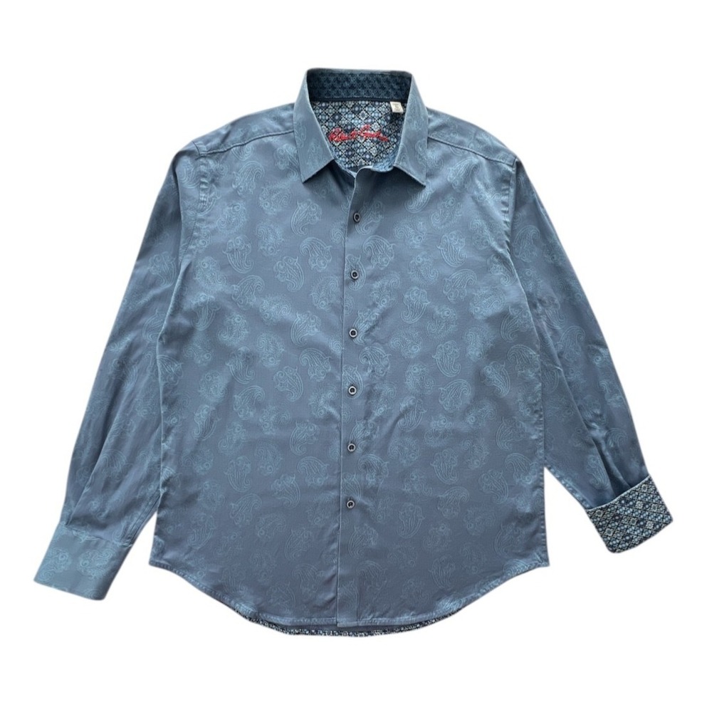Robert Graham Mens Shirt Medium Blue Paisley Long Sleeve Flip Cuff Button RARE